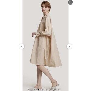 Gentle Herd Oversize Shirt Dress Cotton Poplin Small Beige Garmentory Pockets